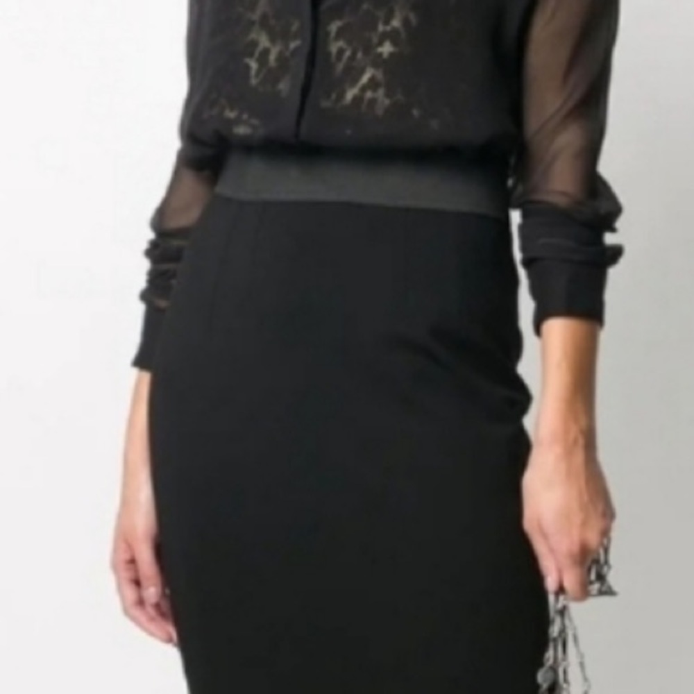 Vtg Dolce & Gabbana mini skirt pencil tuxedo velvet trim stretchy velvet stripe